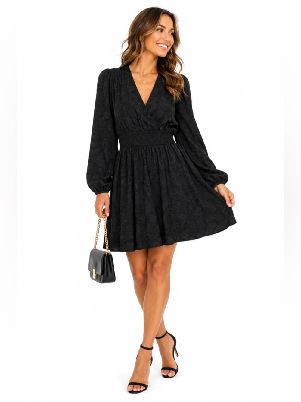 Draper James RSVP Womens Black Dress Size Large Long Sleeve Elastic Waist